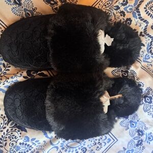 Coach Faux Fur Slippers Black US size 9 Brand New